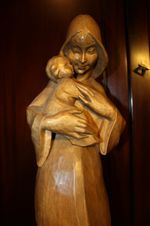 ANTIQUE 24" HAND CARVED WOOD OUR LADY VIRGIN MARY JESUS STATUE FIGURE SCULPTURE