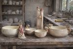 Vintage Hand Made Rare Figurative Clay Art and Bowls - Made in Cyprus