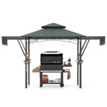 Outdoor Double-Tiered BBQ Canopy Shelter w/ 2 Shelves-Grey