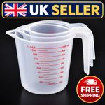 250/500/1000ML Set of 3 Measuring Cups Jug Clear Baking Kitchen Set Flour Water
