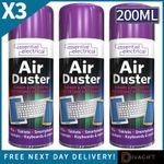 3 x COMPRESSED AIR DUSTER SPRAY 200ML CAN PROTECTS CLEANER FOR LAPTOPS KEYBOARDS