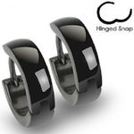 PAIR OF MENS BLACK 316 STEEL HUGGIE HOOP HINGE EARRINGS C26
