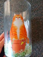 Clear Glass used candle Jar Cat Print "A HOUSE WITHOUT A CAT"