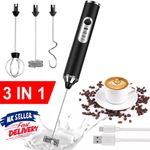 USB Rechargeable Milk Coffee frother Whisk Egg Beater Handheld Frappe Mixer New