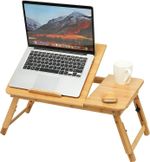 Bamboo Folding Laptop Stand x4 Adjustable Angle - Bed Breakfast Tray Table - VGC