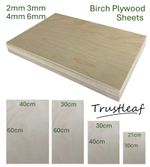 BIRCH PLY  Plywood Boards 2mm 3mm 4mm 6mm - Models Arts Crafts Laser Pyrography
