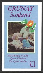 Grunay Scotland, £1 Queen Mothers 85th Birthday, MNH Imperf M/S Sheet #M2509
