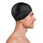 Black Swimming Cap Silicone Adult Mens Womens Large Waterproof Pool Swim Hat