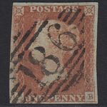 F28_17 GB QV 1841 1d RED-BROWN PLATE 102 SG8-B1(1) CB FU 4M IMPERF DUBLIN 186