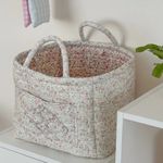 Airfriend Vintage Floral Organizers Basket with Handle Portable Home Room Quilte