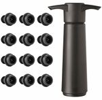 Wine Bottle Vacuum Pump & 12x Reusable Stoppers Set Black Plastic Modern