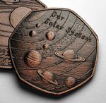 OUR SOLAR SYSTEM Antique Bronze Commemorative Coin. Earth/Mars/Moon/Astronomy