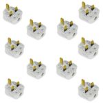 10 X UK 13A AMP 3 PIN MAINS ELECTRICAL PLUG WHITE 240V REWIREABLE BS 1363