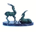 Lovely French ART DECO Statuette of Two ANTELOPE on a Black Marble Base  c1930s