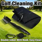 Golf Club Cleaning Brush Brass Nylon + Microfiber Golf Towel Groove Cleaner Kit