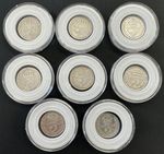 8 x Pre 1920 .925 STERLING SILVER 3d Thee Pence Coins Threepences IN CAPSULES