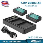 2Pcs 2000mAh EN-EL9 EN-EL9a Battery & Charger For Nikon D5000 D3000 D60 D40 D40x