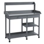 Outsunny Garden Potting Table Workstation w/ Metal Tabletop, Drawer, Shelves