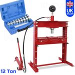 12 Ton Heavy Duty Hydraulic Bench Shop Press with 10 Pcs Bearing Bush Driver Kit