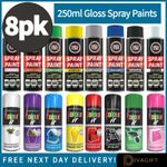 8 x GLOSS FINISH SPRAY PAINTS AEROSOL AUTO CAR MATT GLOSS WOOD METAL 250ML 400ML