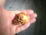 Carved cyprus wood netsuke human skull collectable figure