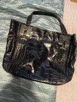Anya Hindmarch Black Leather Tote Bag with Croc Design