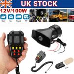 100W 12V 7 Tone Sound Car Police Siren Horn Megaphone With Mic PA Speaker System