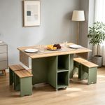 3-in-1 Folding Dining Table & 4 Chair Set Drop Leaf Table Kitchen Set 140cm