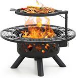 BALI OUTDOORS 20" Fire Pits, Outdoor Wood Fire Pit with Cooking Grate, Black