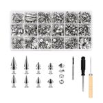 455PCS Pyramid Dome Cone Spikes Studs Kit for Punk DIY Clothing Accessories