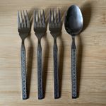 4 Assorted Stainless Steel KOREA Fork Forks Spoon Flatware Floral Accent Vintage