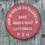 2007 Arran Lochranza Whisky Barrel Lid  - W/Heavy Duty Hook and Hanger 22" wide 