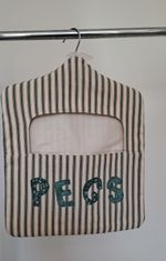 Handmade 100% Cotton Peg Bag With Sturdy Wooden Hanger - Green Pinstripe Design