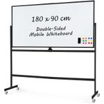 COSTWAY Rolling Whiteboard on Wheels Double-Sided Magnetic Whiteboard-Black