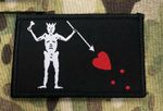 Blackbeard Pirate Flag Patch (BLACK) + Hook and Loop Back - Badge ( 80 x 50mm
