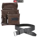 TOUGH MASTER Leather Tool Belt Pouch Nail Pouch with Belt for  Screws Fixings