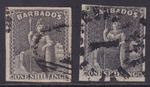 Barbados 1858 SG12, 12a Imperforate Used. Black, 4 Margins.