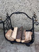 Wrought Iron / Brass Log Holder Fire Side Log Storage Rack Basket Blacksmith