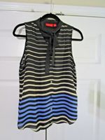 Elle Women's Button Up Blouse Size S Blue Black Striped Sleeveless