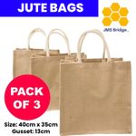 3x Jute Bags Large Size Hessian Luxury Plain Tote Natural Eco Reusable Shopping