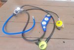 Vintage Scuba Diving Console Gauge Set 3 Dial Gauges with Hoses Blue/Black