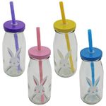 Easter Milk Bottle and Straw Glass Bunny Design - Choose Colour