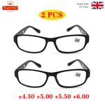 2 pcs Reading Glasses +4.5 +5.0 +5.5 +6.0 Strength Black Plastic Frame Reader