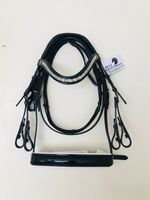 BLACK PATENT LEATHER DRESSAGE DOUBLE BRIDLE CAVESSON COMFORT HEADPIECE COB FULL