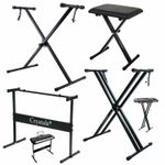 Double Braced Height Adjustable X Frame Music Piano Keyboard Stand & Bench Chair