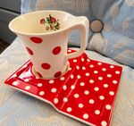 Vintage Style Red & White Polka Dot Cup & Snack Plate Set