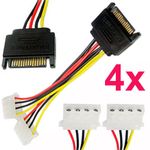 4Pc 15cm 15Pin SATA Male to 4 Pin Dual Female Molex Cable Serial ATA Lead PC CPU