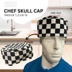 Chef Skull Cap Beanie Hat Black and White Checkered Kitchen Chef Headwear