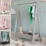 Kids Wooden Hanging Dress Up Clothes Rail Rack Display Stand Extra Storage Shelf
