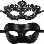 2pcs Black Lace Masquerade Masks for Couples Venetian Mardi Gras Halloween